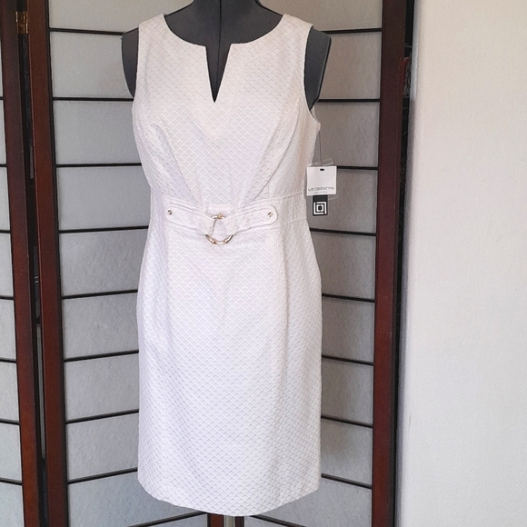 Liz Claiborne White Jacquard Midi Dress 12 - Picture 1 of 8